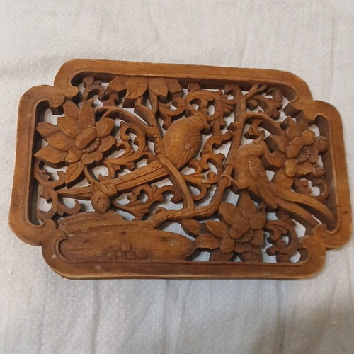 Vintage wooden carved rectangular camphor panel