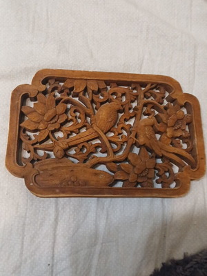 Vintage wooden carved rectangular camphor panel