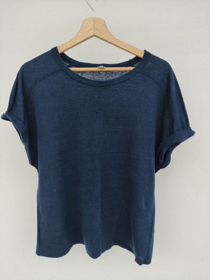 Λινό t shirt La Redoute Collections small μπλε relaxed σαν καινούργιο