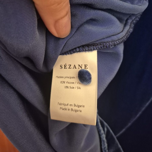 Sezane velvet blouse with sleeve ruching, new, blue, size L