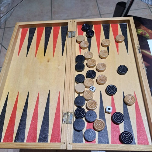 Wooden mini backgammon used, lightweight