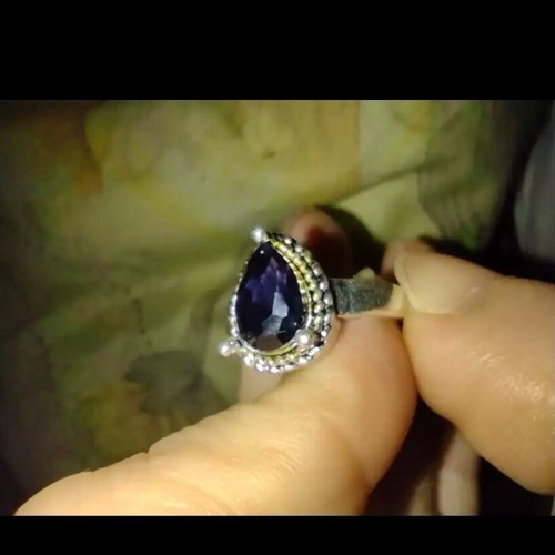 Delicate ring with sterling silver and large indigo azurite, new