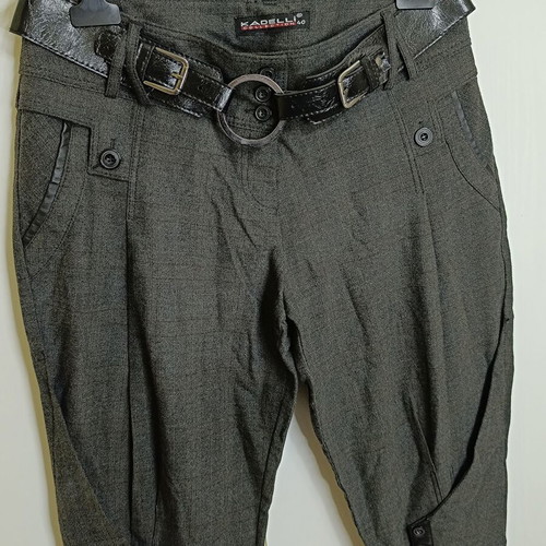Grey Melange Pants with Patent Leather Belt like new