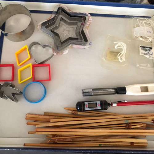 Candle molds used, plastic and metal set of 15 pieces