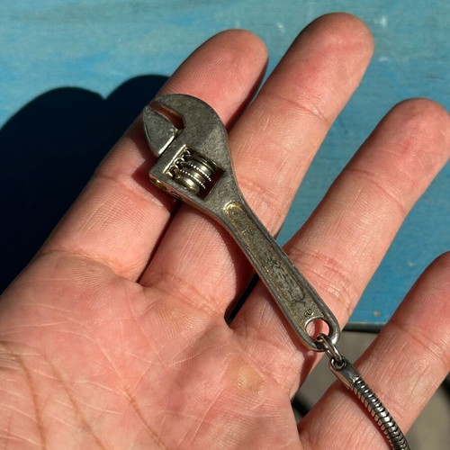 Vintage Adjustable Wrench Keychain metal, used, 6.7 cm