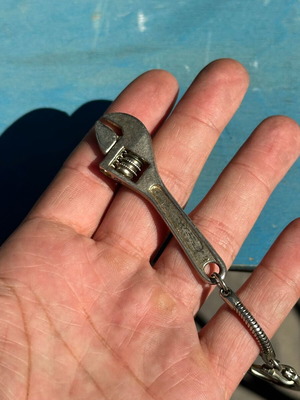 Vintage Adjustable Wrench Keychain metal, used, 6.7 cm