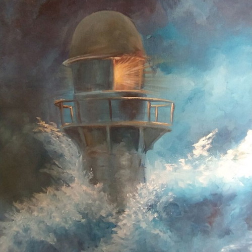 Lighthouse oil painting like new with frame 75x55 cm