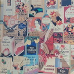 Vintage collage painting used, 70x50 cm, Eau de cologne labels