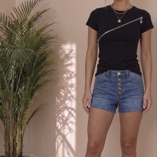 Black cotton blouse with silver zipper new, size M