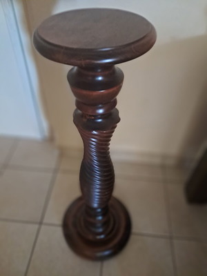 Antique bedside table and retro flower stand in solid walnut wood with marble