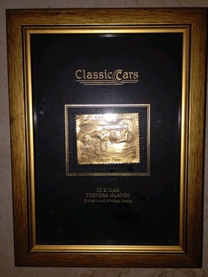 Classic Cars collectible frame with 22K gold postage stamp used