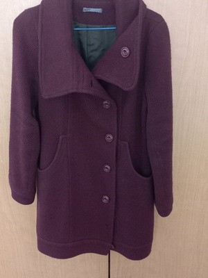 Helmi coat used, burgundy eggplant color, size S