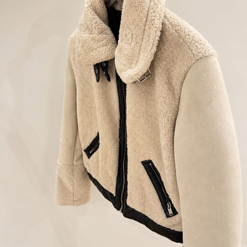 Bershka beige jacket with faux fur, size S