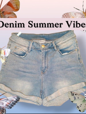 Elastic denim shorts with cuffs like new, size L, blue