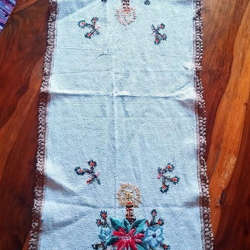 Tablecloth with embroidery like new, traditional vintage boho handmade 1.10x40cm