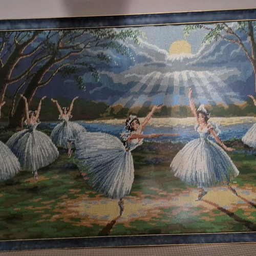 Handmade embroidered painting The Swan Lake used
