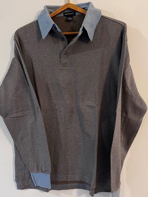 Gant long-sleeve polo shirt like new, size M-L, gray and blue