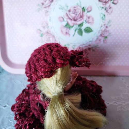 Miniature doll new with handmade dress and hat 10cm