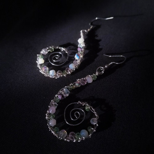 Spiral earrings with crystals and 925 silver made to order