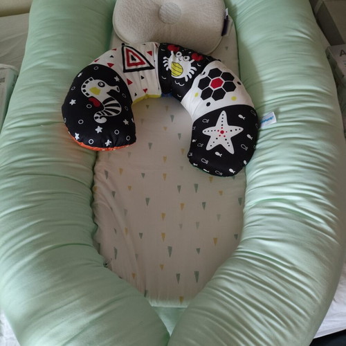 Baby nests used with Kikkaboo 3-in-1 pillow and Babymoov nursing pillow