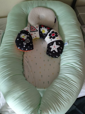 Baby nests used with Kikkaboo 3-in-1 pillow and Babymoov nursing pillow