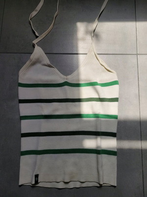 H&M top XS used, white and green, 100% cotton