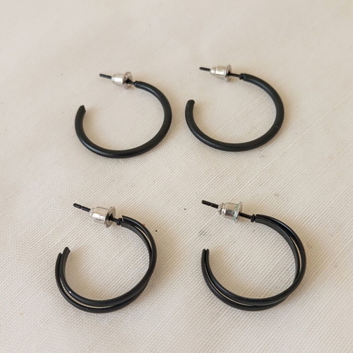 Set of 4 Small Black Stainless Steel Hoop Earrings new
