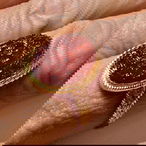 Δαχτυλίδι με Χαλκηδόνιο Σκαλιστό και Επίχρυσο Ασήμι 925, Σαν Καινούργιο