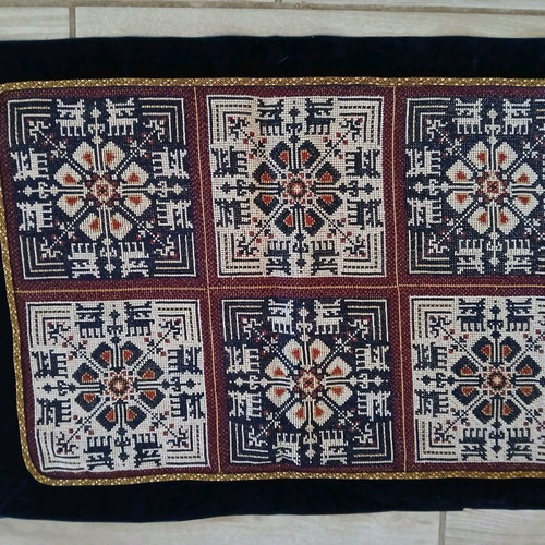 Handmade Table Runner with Traditional Counted Embroidery and Velvet Finish