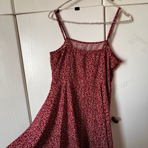 open lace back dress Shein Red Floral Dress – Lotus House Thrift Chic Boutique