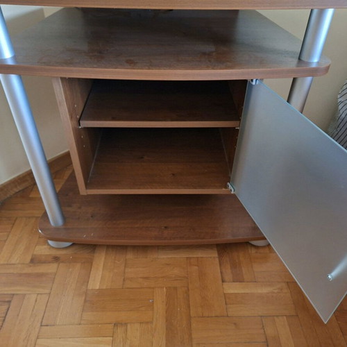 Modern TV stand like new with cabinet and hidden wheels