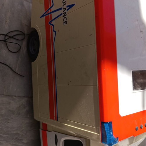Ambulance Bruder toy used, missing one door with detached rear doors