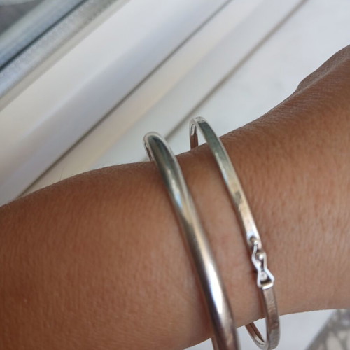 2 Silver 925 Bracelets, One Bangle and One with Clasp, Small Defects