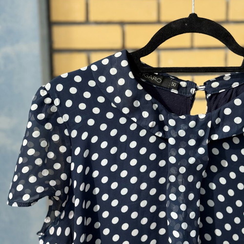 Figaro blouse used dark blue with white polka dots, size XL