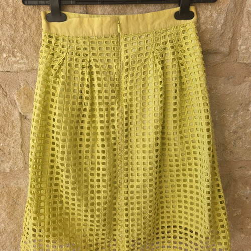 Ann Taylor LOFT Neon Yellow Citron Geo Eyelet A-Line Skirt new, XS