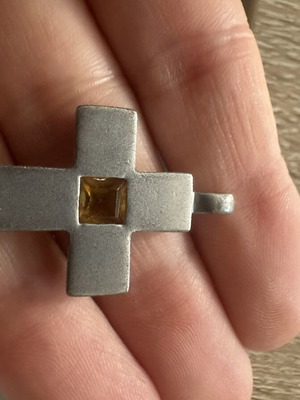 Vintage cross pendant with yellow stone, retro style