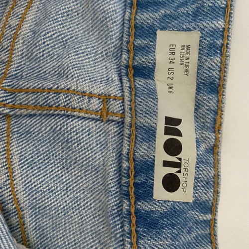 Topshop MOTO Distressed High Waist Denim Mini Skirt like new, blue, XS