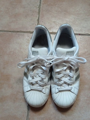 Adidas Superstar sneakers size 38.5 used, white with silver details