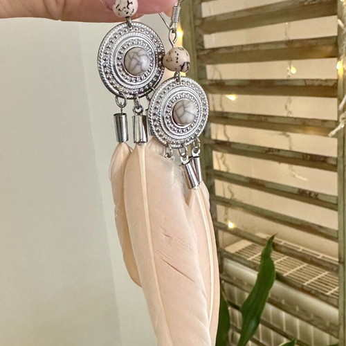 Boho earrings with feathers and stones like new