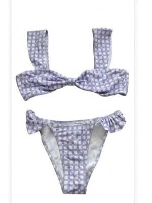 Μαγιό για κορίτσι bikini λιλά-λευκό καρό καινούργιο, 6-10 ετών