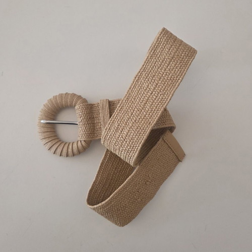 Straw Woven Elastic Belt like new, beige, size 90