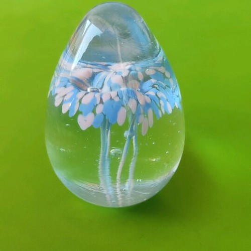 Crystal egg with pink and blue flowers new
