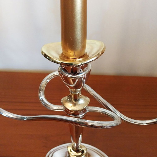 Candlestick 3-Holder like new with 3 gold candles gift