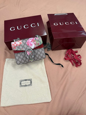 Gucci Dionysus Bag Blooms Print GG Coated Canvas Mini shoulder bag like new, pink and grey
