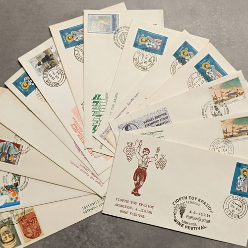 Envelopes with official commemorative Cyprus stamps, new set of 14