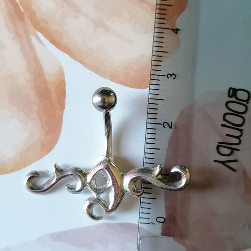 Tribal navel piercing with surgical steel bar and 925 silver decoration