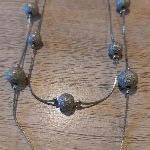 Stainless steel necklace and earrings set new with double chain and matte silver balls