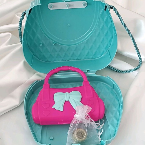 Kids bags set used, pink and turquoise with bows