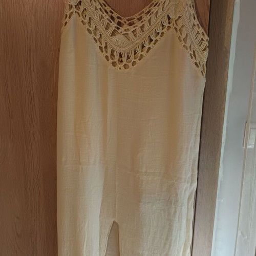 Beige long kaftan with knitted straps like new Shein