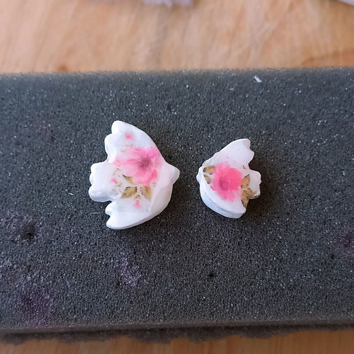 Handmade ceramic earrings with decoupage and glass coating